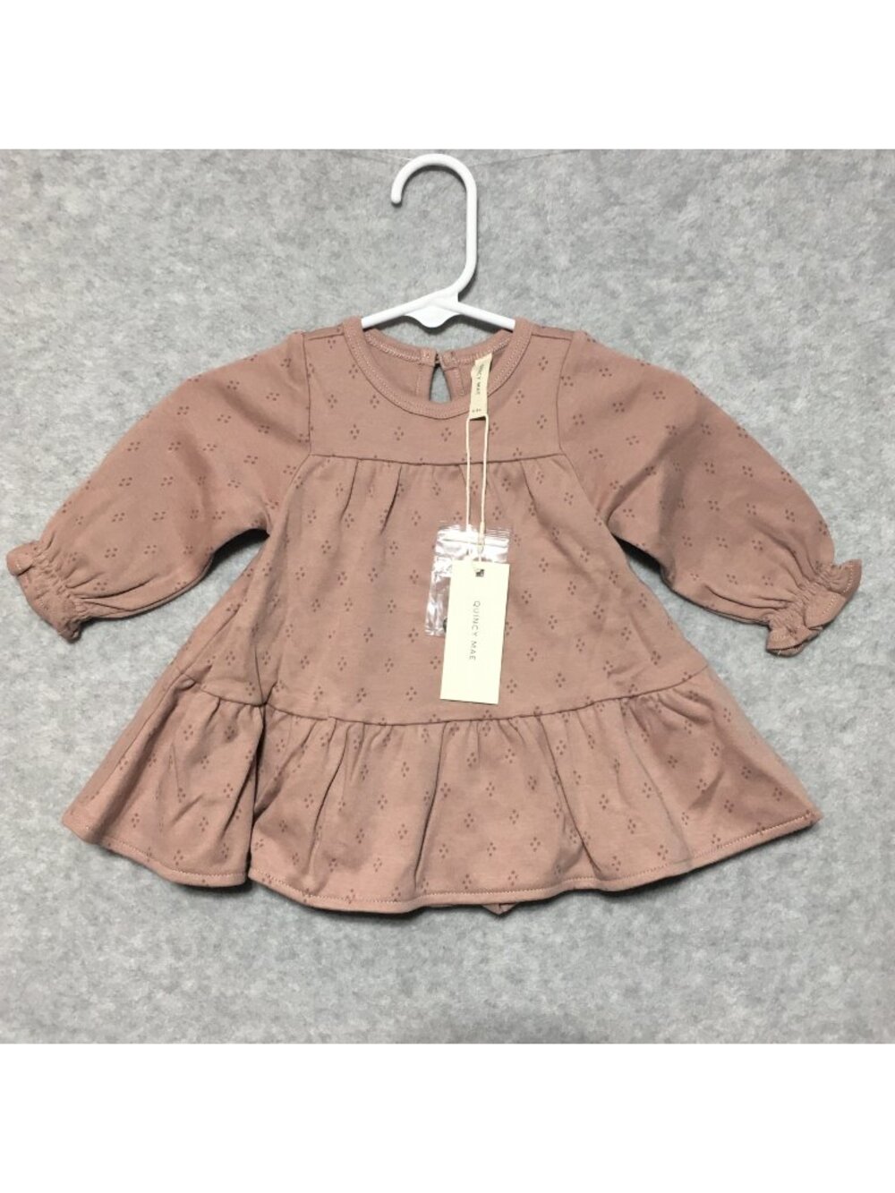Quincy Mae Baby 0-3 Months Mauve Dotty Long Sleeve Organic Cotton Knit Dress